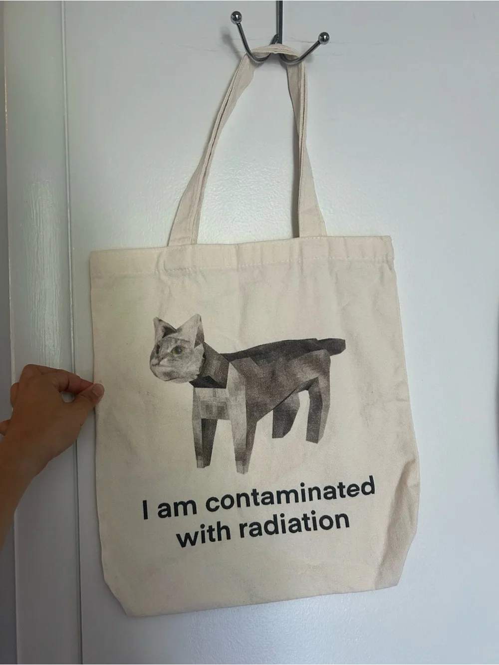 Canvas Cat Tote Bag - Cream with Graphic Cat Print